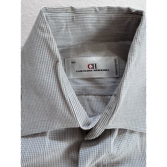 White Windowpane Men Carolina Herrera Button Down - Picture 3 of 9